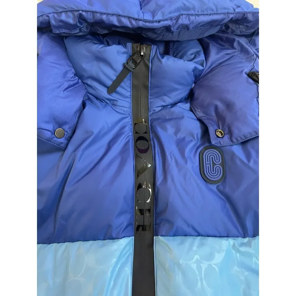 Coach CB661 Colorblock Down Puffer Jacket Royal Blue Multi XL $650